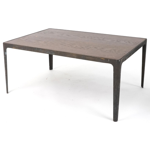 1148 - Industrial painted metal and hardwood rectangular coffee table, 45cm H x 100cm W x 70cm D