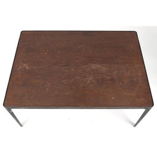 1148 - Industrial painted metal and hardwood rectangular coffee table, 45cm H x 100cm W x 70cm D