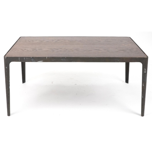 1148 - Industrial painted metal and hardwood rectangular coffee table, 45cm H x 100cm W x 70cm D