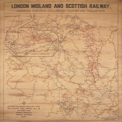 1794 - London Midland and Scottish railway railwayana interest wall hanging diagram showing collieries conn... 