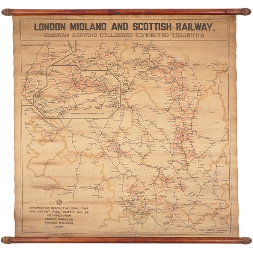 1794 - London Midland and Scottish railway railwayana interest wall hanging diagram showing collieries conn... 