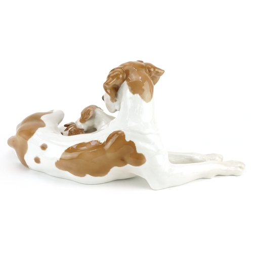 461 - Bing & Grondahl, Danish porcelain Pointer Dog with Puppies numbered 2111, 30cm wide