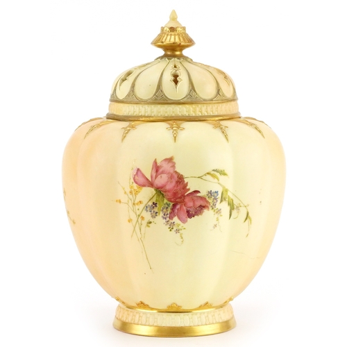 44 - Royal Worcester, Victorian blush ivory pot pourri vase and cover decorated with flowers numbered 131... 