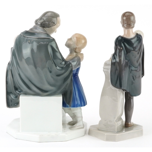 452 - Bing & Grondahl, two Danish porcelain figures and groups including Hamlet To Be or Not To Be by Ebbe... 