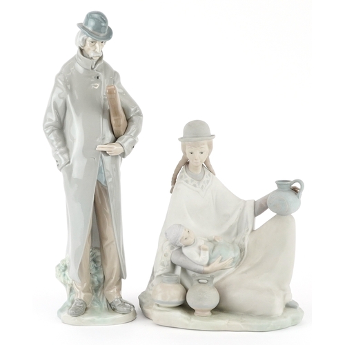 637 - Two Lladro figures and groups comprising Peruvian Girl with Baby having a matte glaze and Old Man wi... 