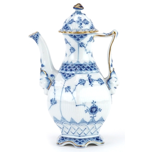 576 - Royal Copenhagen, Danish blue and white porcelain Musselmalet coffee pot numbered 1030 to the base, ... 