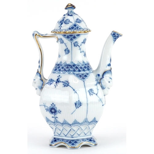 576 - Royal Copenhagen, Danish blue and white porcelain Musselmalet coffee pot numbered 1030 to the base, ... 