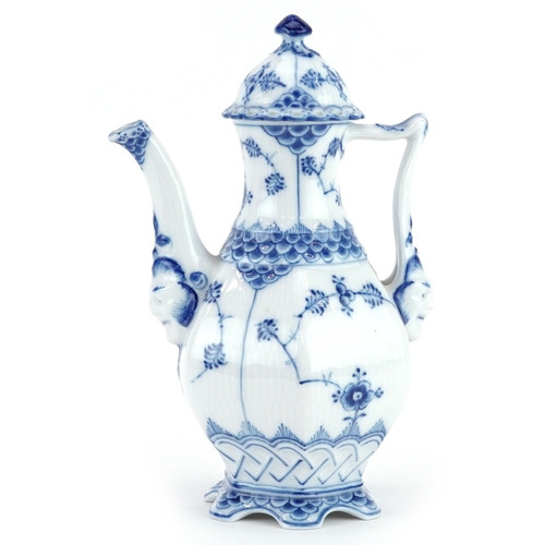 577 - Royal Copenhagen, Danish blue and white porcelain Musselmalet coffee pot numbered 1030 to the base, ... 