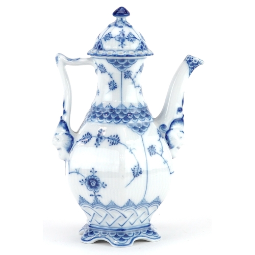 577 - Royal Copenhagen, Danish blue and white porcelain Musselmalet coffee pot numbered 1030 to the base, ... 