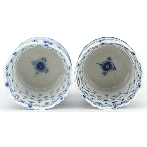 578 - Royal Copenhagen, matched pair of Danish blue and white porcelain Musselmalet pierced vases, each nu... 