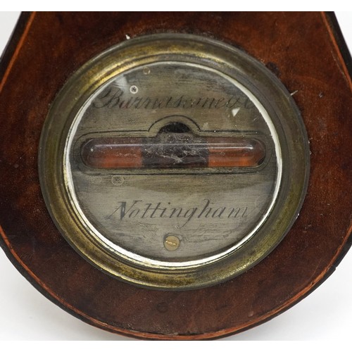 1500 - 19th century inlaid mahogany banjo barometer and thermometer with silvered dials, one engraved Barna... 