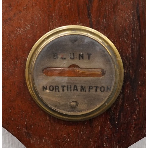 1451A - 19th century rosewood banjo barometer with thermometer having silvered dials, one inscribed Blunt No... 