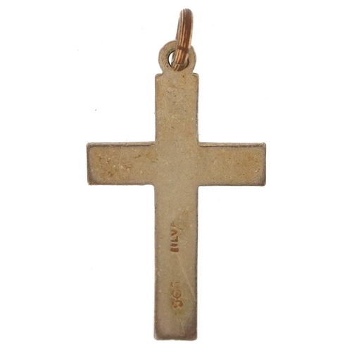 2525 - 9ct gold on silver floral engraved cross pendant, 2.6cm high, 1.2g