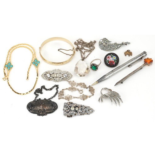 2788 - Antique and later jewellery and objects including Scottish sterling silver brooch in the form of a s... 