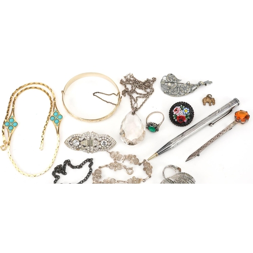 2788 - Antique and later jewellery and objects including Scottish sterling silver brooch in the form of a s... 