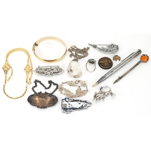 2788 - Antique and later jewellery and objects including Scottish sterling silver brooch in the form of a s... 