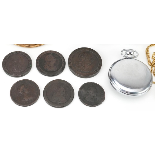 2805 - Jewellery, coins and sundry items including George III 1797 cartwheel penny, Melissa musical compact... 