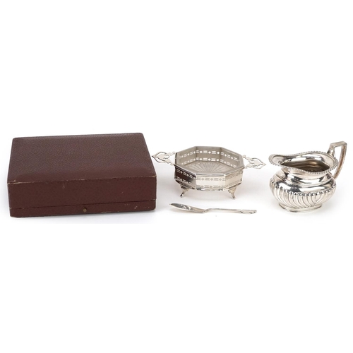 179 - Silver items comprising butter dish with twin handles and knife housed in a fitted case and a Mappin... 