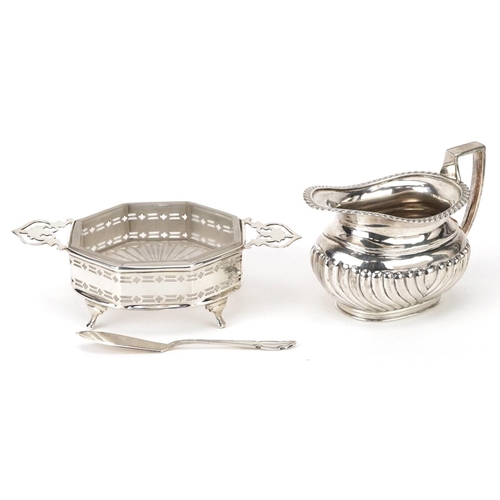 179 - Silver items comprising butter dish with twin handles and knife housed in a fitted case and a Mappin... 