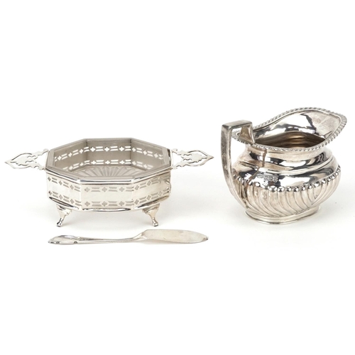 179 - Silver items comprising butter dish with twin handles and knife housed in a fitted case and a Mappin... 