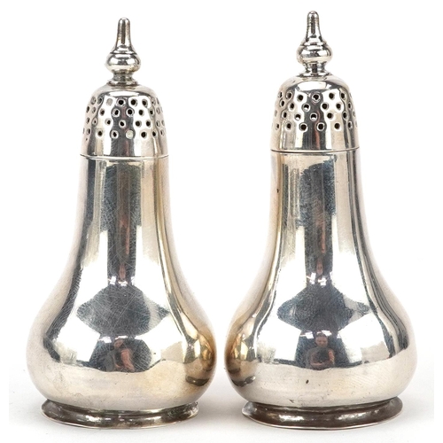 234 - Atkin Brothers, pair of Art Nouveau silver casters housed in a James Ramsey Dundee velvet and silk l... 