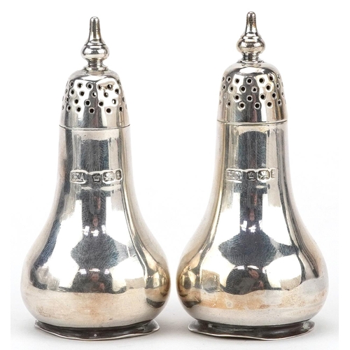 234 - Atkin Brothers, pair of Art Nouveau silver casters housed in a James Ramsey Dundee velvet and silk l... 