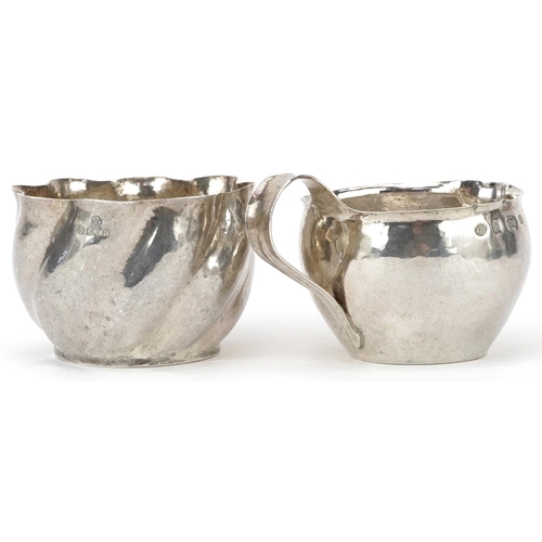 36 - Robert Temple for Keswick School of Industrial Arts, Arts & Crafts silver planished jug and sugar bo... 