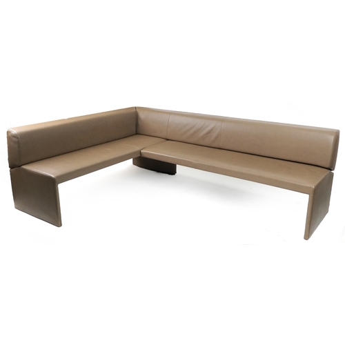 Contemporary Walter Knoll 290 corner seat bench settee with caffe latte leather upholstery, 77cm H x 180cm W x 247cm W x 180cm D