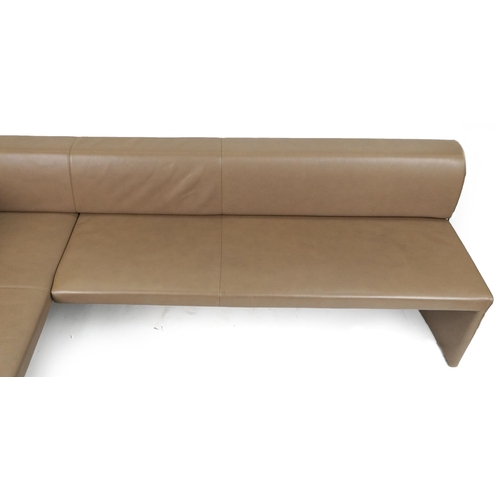 1014 - Contemporary Walter Knoll 290 corner seat bench settee with caffe latte leather upholstery, 77cm H x... 