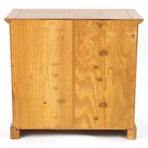 1177 - Contemporary light oak five drawer chest with inset silvered metal handles, 79cm H x 84cm W x 44cm D