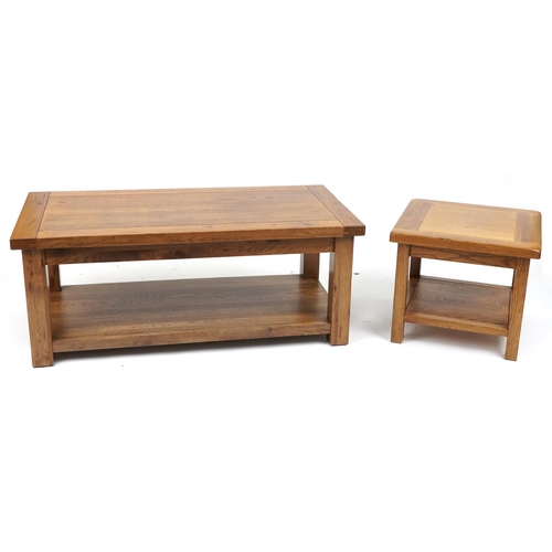 1112 - Two contemporary golden oak tables including a centre table, the largest 48cm H x 121cm W x 60cm D