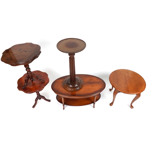 1210 - Mahogany occasional furniture comprising inlaid oval coffee table with under tier, pair of Italian s... 