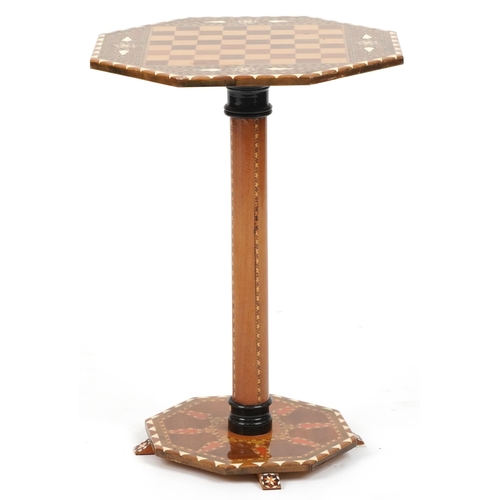 1178 - Manner of Liberty & Co, Moorish style inlaid chess occasional table with octagonal top and base, 50c... 