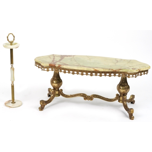 1176 - Ornate onyx and gilt brass centre table and a similar smoker's stand, the largest 44cm H x 105cm W x... 