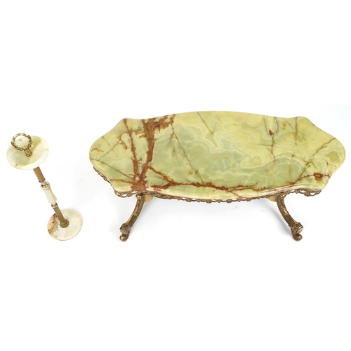 1176 - Ornate onyx and gilt brass centre table and a similar smoker's stand, the largest 44cm H x 105cm W x... 