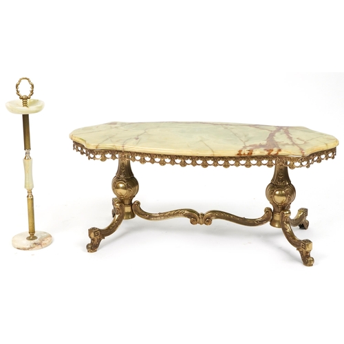 1176 - Ornate onyx and gilt brass centre table and a similar smoker's stand, the largest 44cm H x 105cm W x... 