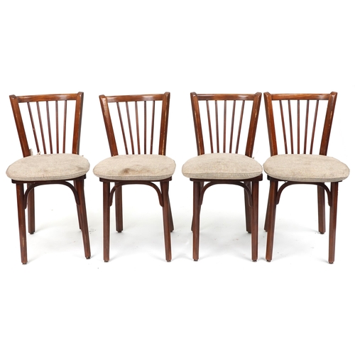 1024 - Contemporary rectangular bistro or dining table with four mahogany chairs with cushioned seats, the ... 