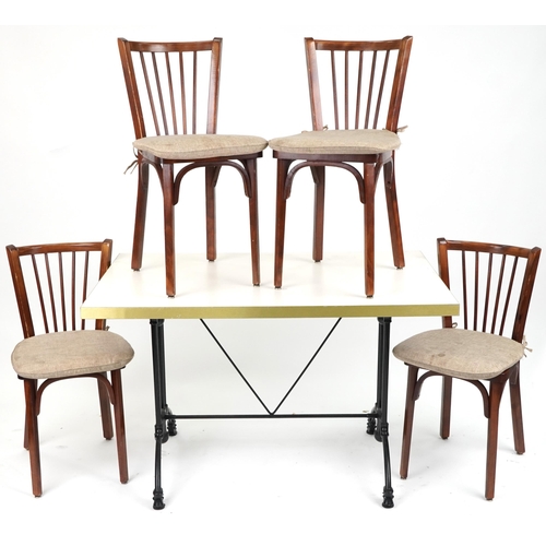 1068 - Contemporary rectangular bistro or dining table with four mahogany chairs with cushioned seats, the ... 