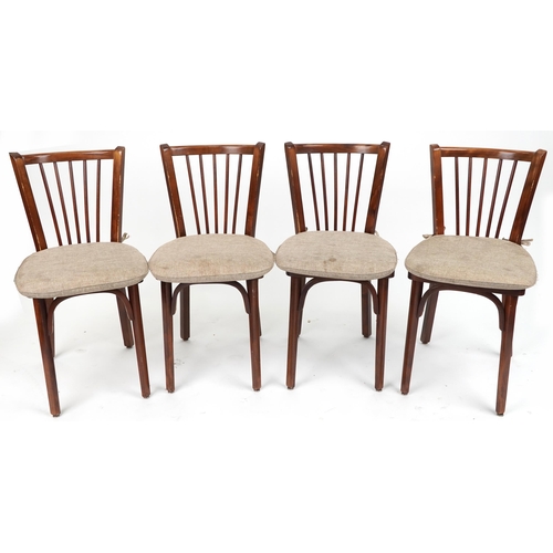 1068 - Contemporary rectangular bistro or dining table with four mahogany chairs with cushioned seats, the ... 