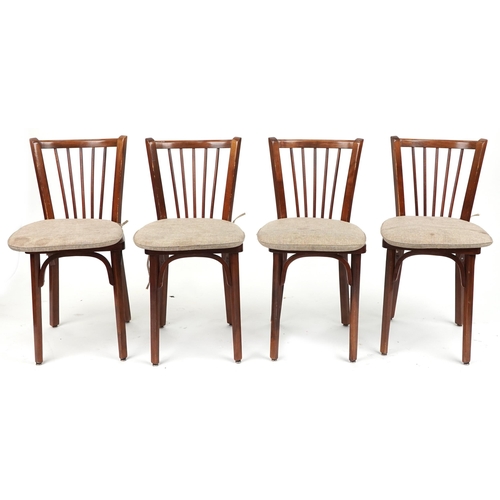 1109 - Contemporary rectangular bistro or dining table with four mahogany chairs with cushioned seats, the ... 