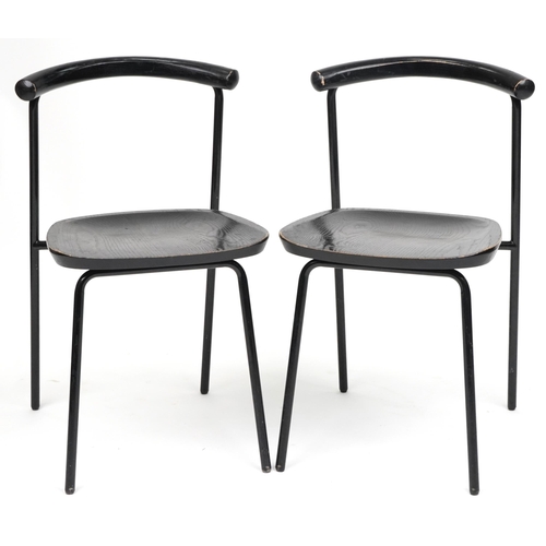 Manner of Calligaris, pair of contemporary metal framed hardwood bistro chairs, each 75cm high
