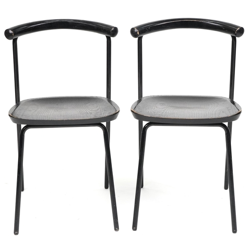 1116 - Manner of Calligaris, pair of contemporary metal framed hardwood bistro chairs, each 75cm high