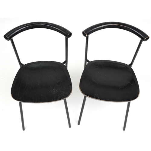 1116 - Manner of Calligaris, pair of contemporary metal framed hardwood bistro chairs, each 75cm high