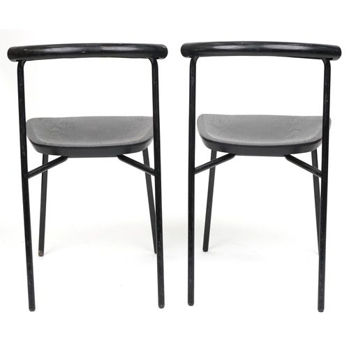 1116 - Manner of Calligaris, pair of contemporary metal framed hardwood bistro chairs, each 75cm high