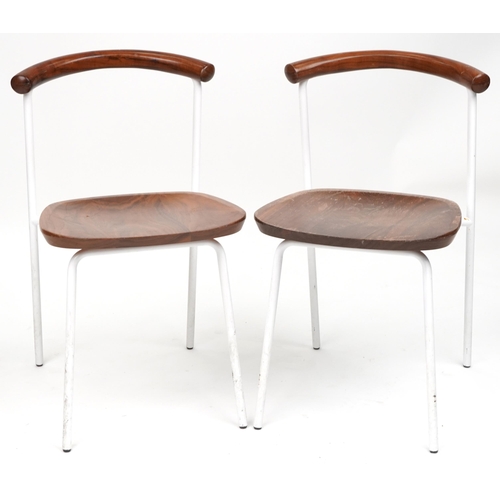 1102 - Manner of Calligaris, pair of contemporary metal framed hardwood bistro chairs, each 75cm high