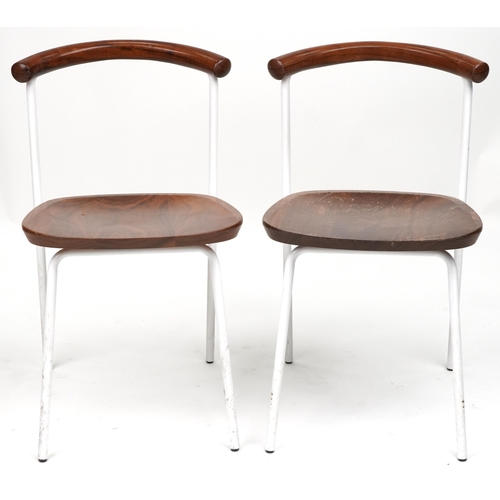 1102 - Manner of Calligaris, pair of contemporary metal framed hardwood bistro chairs, each 75cm high