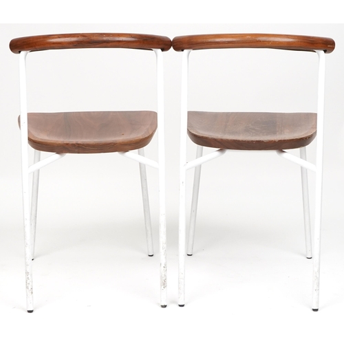 1102 - Manner of Calligaris, pair of contemporary metal framed hardwood bistro chairs, each 75cm high