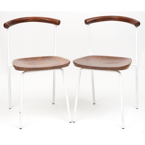 1101 - Manner of Calligaris, pair of contemporary metal framed hardwood bistro chairs, each 75cm high