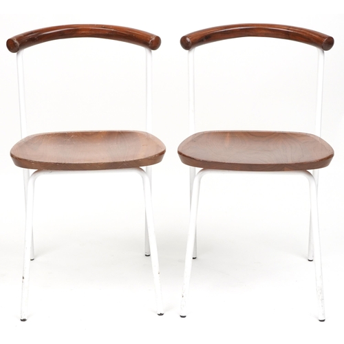 1101 - Manner of Calligaris, pair of contemporary metal framed hardwood bistro chairs, each 75cm high