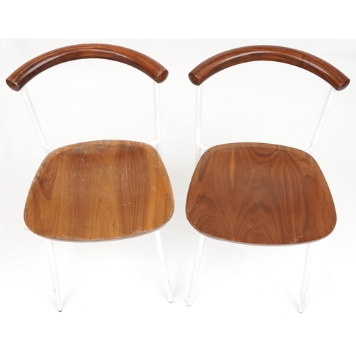 1101 - Manner of Calligaris, pair of contemporary metal framed hardwood bistro chairs, each 75cm high